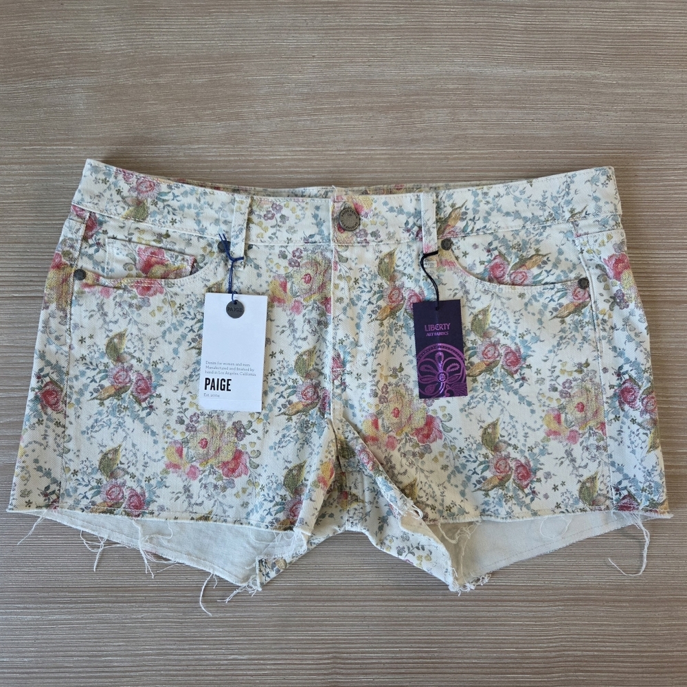 Paige Liberty Floral Print Cutoff Denim Shorts Womens Size 31 - Picture 2 of 8